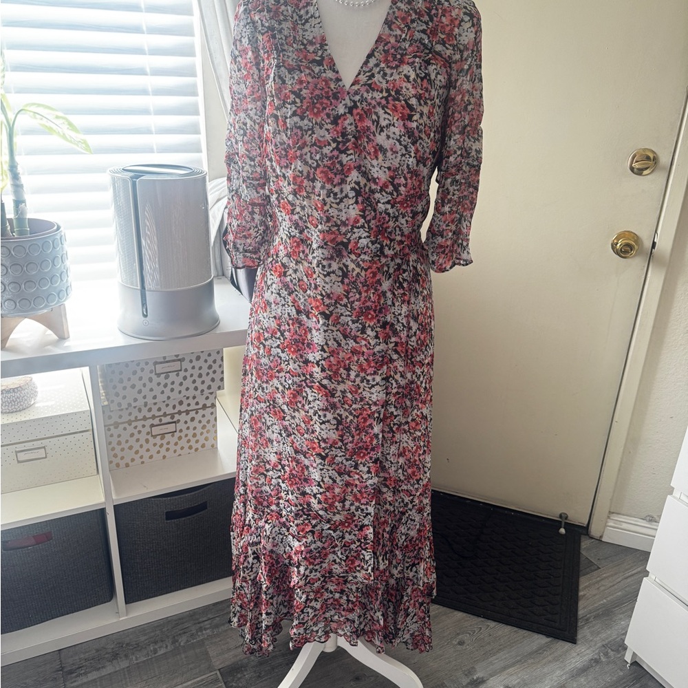 All Saints Red and White Floral Long Sleeve Dress